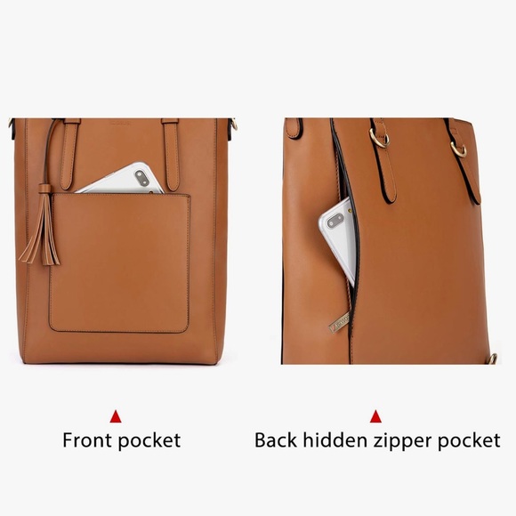 ECOSUSI Tote Bag Convertible Brown Vegan Leather Backpack/Shoulder/Handbag. - Picture 12 of 15